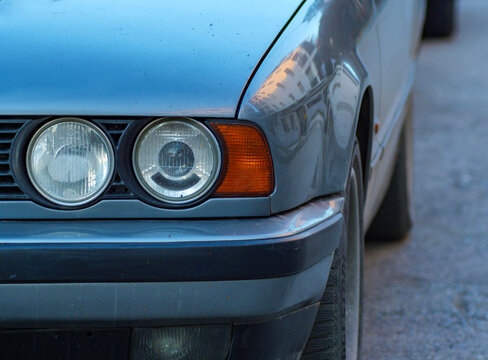 Close-up Detail of BMW E34 5 Series Front Headlight