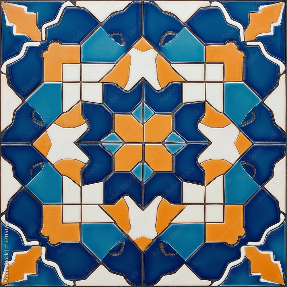 Poster Colorful square tile showing intricate geometric pattern
