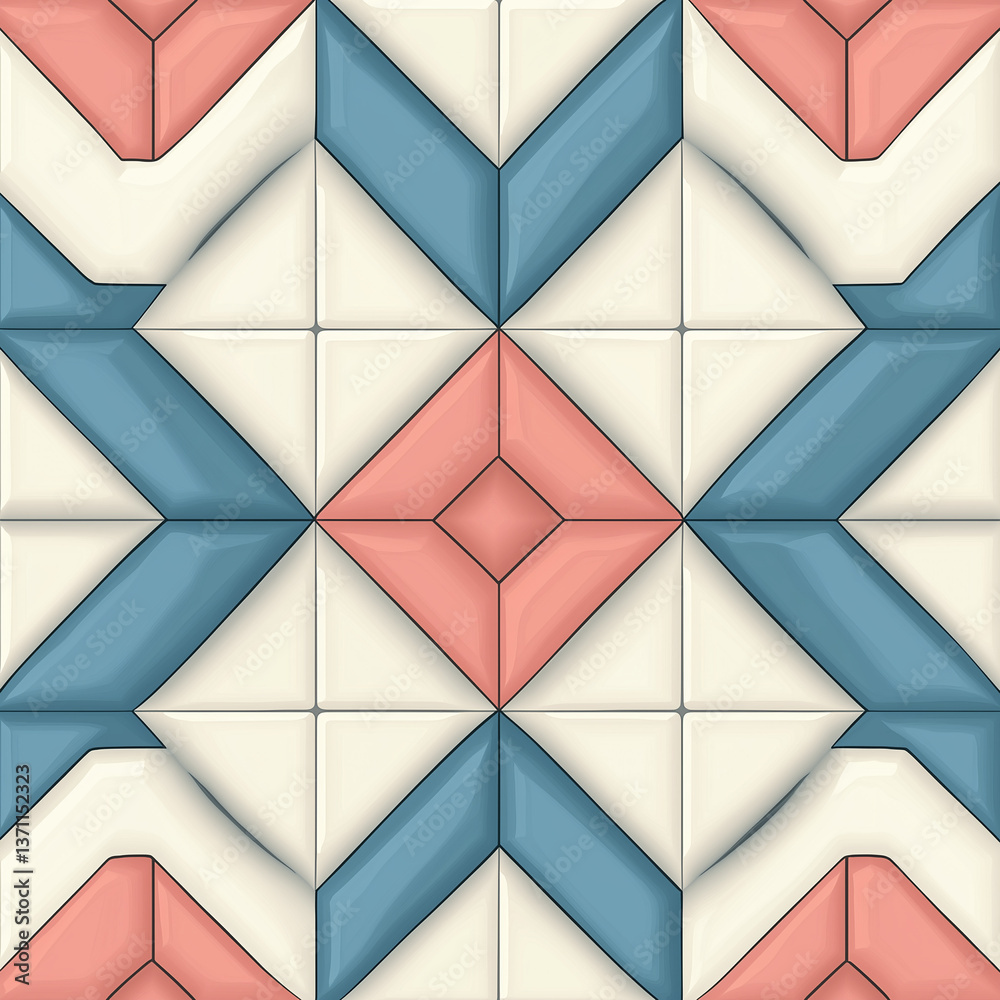 Poster Seamless geometric pattern with pink and blue shapes creating a modern design