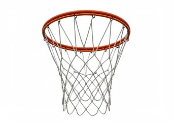 Basketball hoop with orange metal rim and white nylon net isolated on a white background