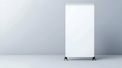 Blank White Roll Up Banner On Light Gray Background