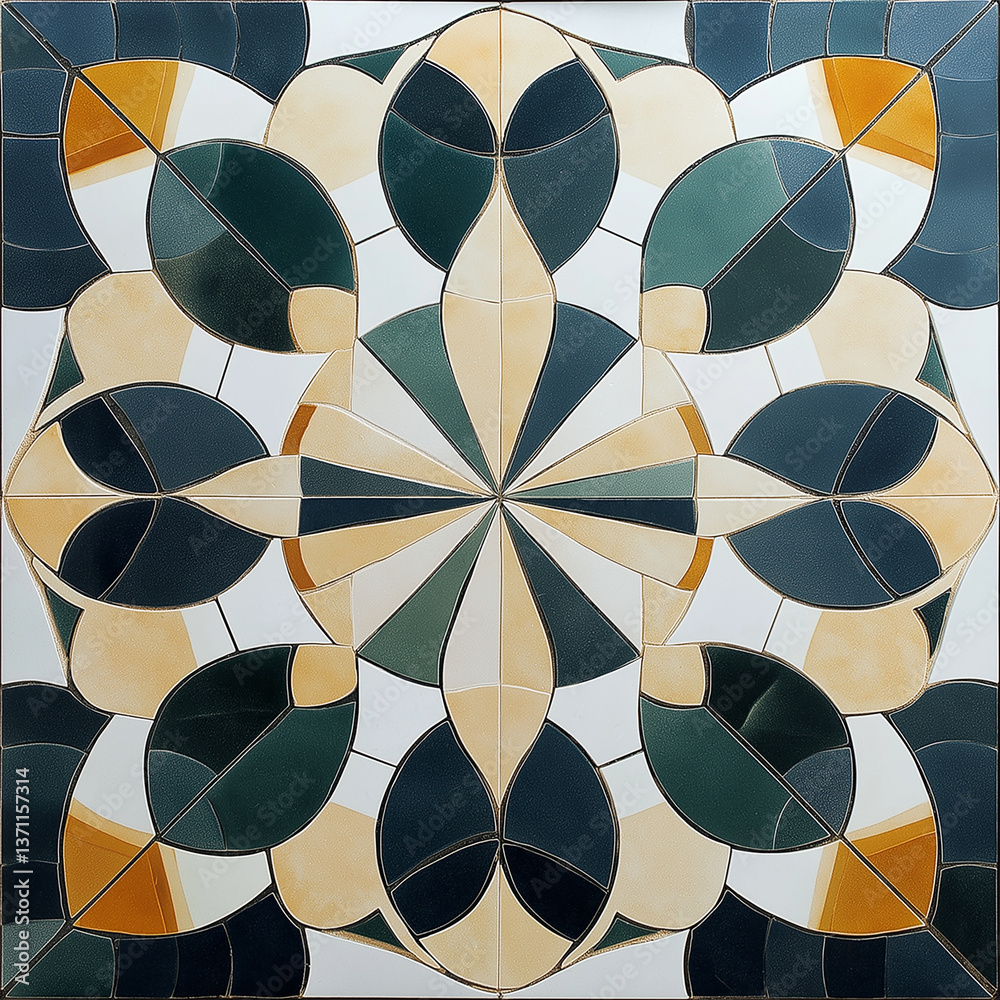 Poster Intricate tile design forming a kaleidoscopic floral pattern