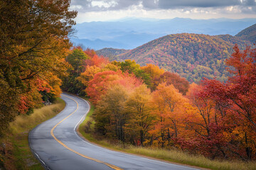 Naklejka premium Autumn foliage along the Blue Ridge Parkway in North Carolina