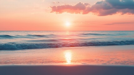Obraz premium Sea and sunset. Sunrise over the ocean on the horizon. Beautiful nature with a blue sky and light. Ocean and lifestyle twilight.