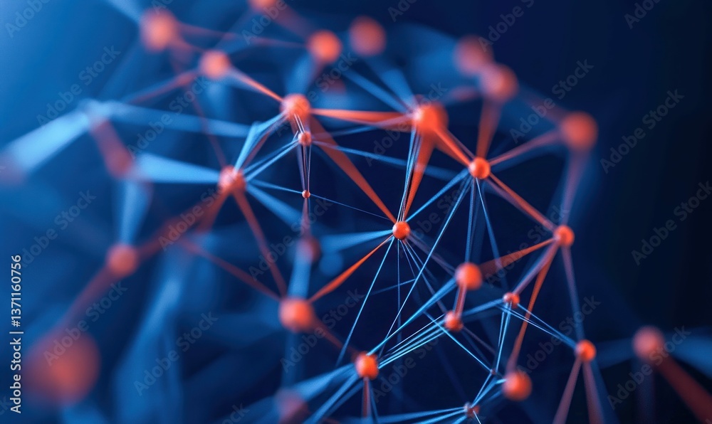 Poster interconnected red spheres and blue lines create an abstract network visualization.