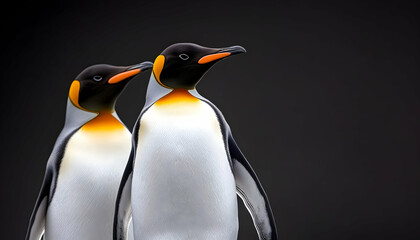 Two penguins against dark background