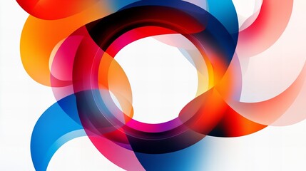 Obraz premium Colorful curved shapes create a circular design against a white background, forming an abstract illustration.