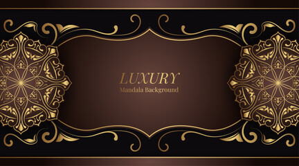 Luxury brown background with golden mandala ornament