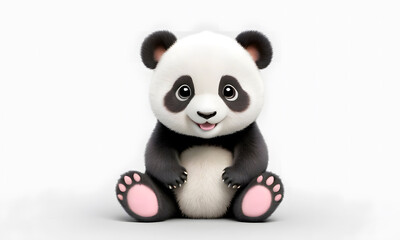 Naklejka premium Adorable 3D illustration of cute baby panda bear with playful expression on white background