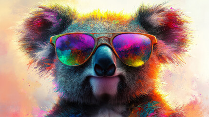 Funny Koala with Rainbow Sunglasses in Urban Colorful Style
