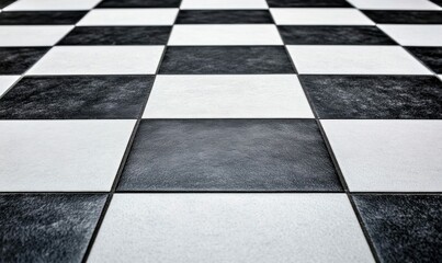 A close-up of a black and white checkered floor pattern provides a vintage, retro design.