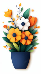 Vibrant paper flower bouquet in a dark blue pot