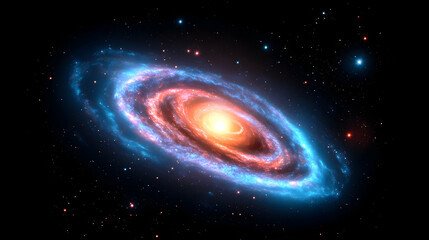 Obraz premium Vibrant spiral galaxy with bright core and swirling arms in dark space