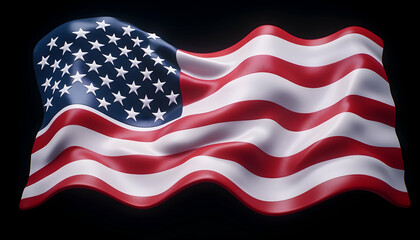 Waving American flag isolated on black background