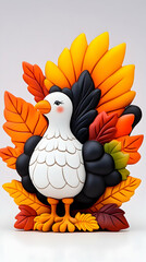 Whimsical autumn turkey figurine with fall leaves