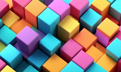 Obraz premium An eye-level view of a vibrant assortment of pastel colored 3D cubes arranged closely together.