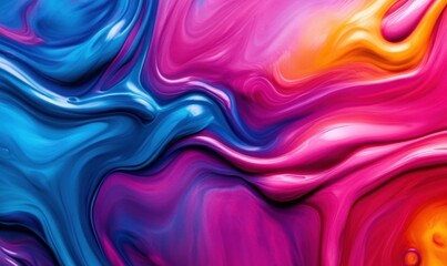 Obraz premium Vibrant, abstract background featuring swirling waves of magenta, blue, and orange creating a visually stunning texture.