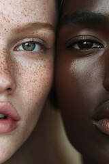 Close-Up Portrait Highlighting Diversity and Contrasting Skin Tones