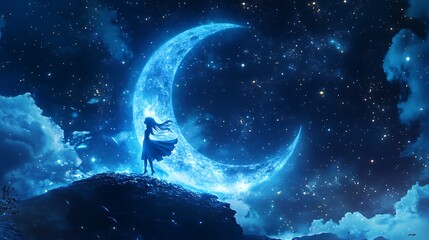 Obraz premium Beautiful full moon hanging over a serene cloudscape picture