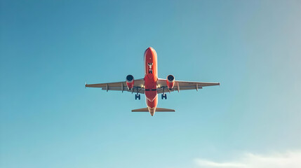 Obraz premium Orange Airplane Landing Bottom View