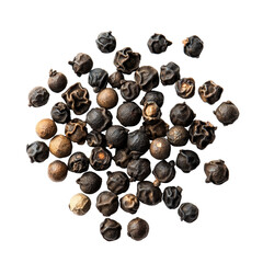 Obraz premium Black peppercorns scattered on a clean transparent background with transparent lighting illuminating texture, Black Peppercorns isolated on transparent background