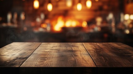Wooden table with fire in background. Wooden table with a fire on the background. A hot spicy food is being promoted. A wooden table with a fire in the background lifestyle.
