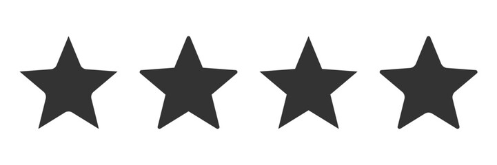 Black star shapes silhouette. Minimalist geometric vector icons. Various stars isolated on white. Graphic design element. Ideal for badge, label, rating, ranking visuals