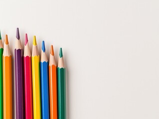 Fototapeta premium Colorful assortment of pencils arranged neatly on a light background showcasing vibrant hues and sharp tips for artistic inspiration