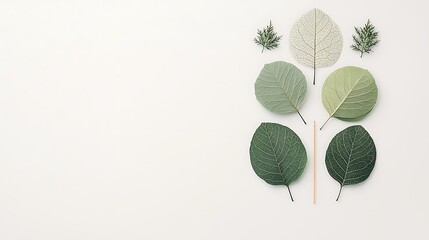 Abstract arrangement of various shades of green and gray leaves