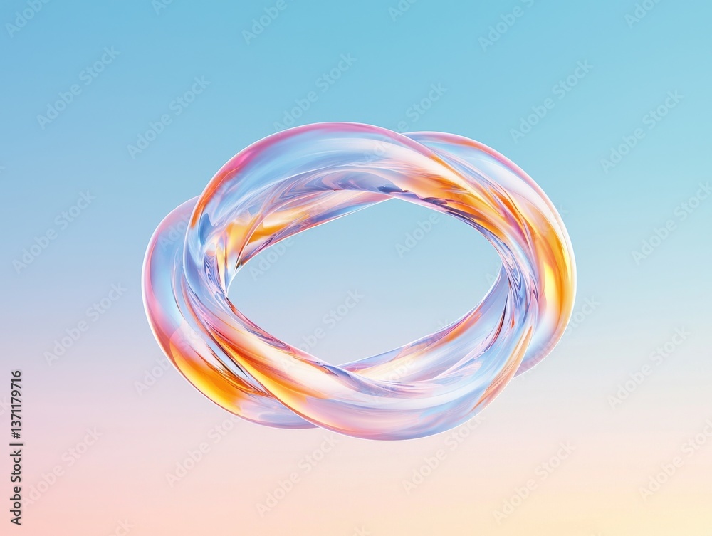 Poster abstract 3d render of intertwined glasslike loop on gradient background