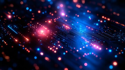 High-tech Digital Background with Glowing Pink and Blue Circuit Board Lines