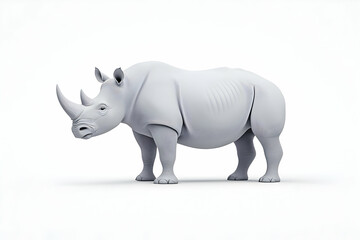 Fototapeta premium White rhino 3D model, side view, isolated on white