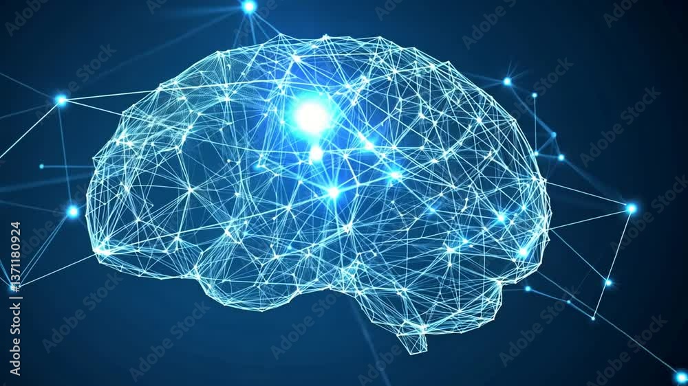Poster visual of abstract brain and ai technology generative ai