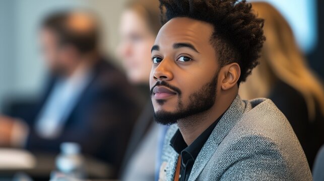 Man with glasses looking at the camera. A seminar on supply chain blockchain management. Logistics revolutionizes the potential of ai. A man wearing glasses is gazing at the camera lifestyle.