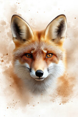 Obraz premium Close-up view of a red fox with striking features on a soft, blurred background