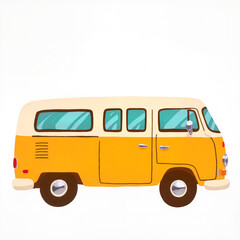 Vintage camper van illustration in cheerful colors, travel inspiration