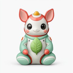 Adorable Pastel Robot Animal Holding Leaf