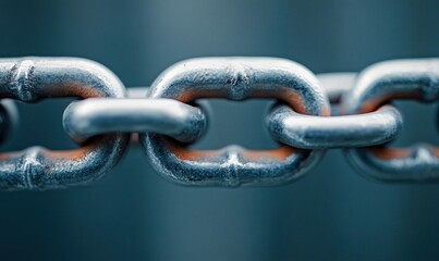 Fototapeta premium Close-up of a sturdy metal chain displaying interlocked links against a blurred backdrop.