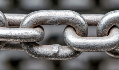 Fototapeta premium Interlocking metal chain links create a strong, secure connection, symbolizing industrial strength and unity.