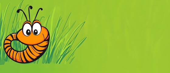 Fototapeta premium Cute Cartoon Worm in Green Grass Illustration