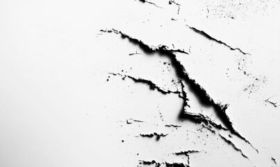 Obraz premium Striking black cracks create a dramatic abstract pattern and textured background on white, high contrast.