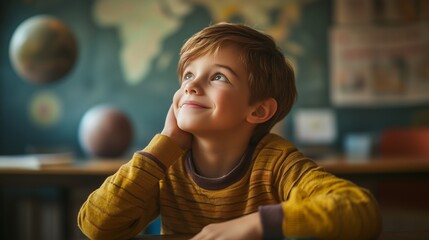 A young boy looking up at the sky. Astronomy is a fantasy for schoolboys and students. Education discovery ai development. A little boy gazing at the heavens lifestyle.