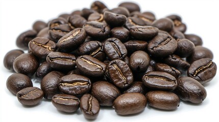 Fototapeta premium Roasted Coffee Beans Pile Isolated, Aromatic Blend for Morning Brew