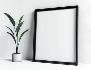 A photograph of a large black picture frame with a white background, a mockup template for product