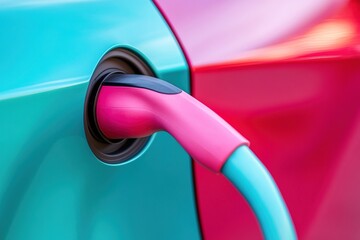 Modern electric vehicle charging with vibrant colors at the station