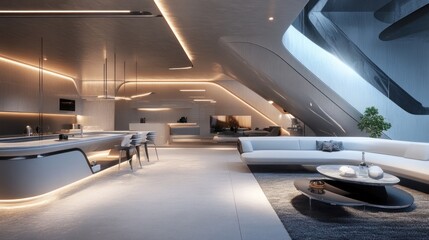 Obraz premium Futuristic Living Space: Sleek Design, Modern Amenities, and Breathtaking Architecture