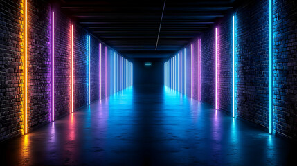 Fototapeta premium Neon Glowing Tunnel With Colorful Lights
