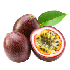 Fresh passion fruit with vibrant pulp and rich skin isolated on transparent background for culinary use and decoration, of passion fruit isolated on transparent background