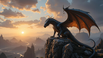 Epic Dragon Sunset Fantasy Art Wallpaper