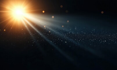 Obraz premium Golden sunlight casts ethereal rays onto a glittering surface with beautiful bokeh effects.